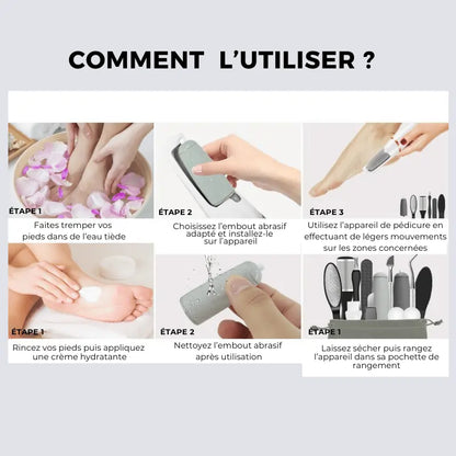 Avant et après élimination callosités pieds avec lime électrique.